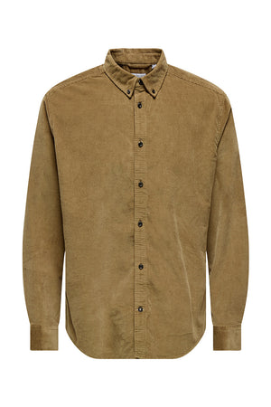 ONLY & SONS Michael Regular Fit Stretch Cord Shirt LS Otter