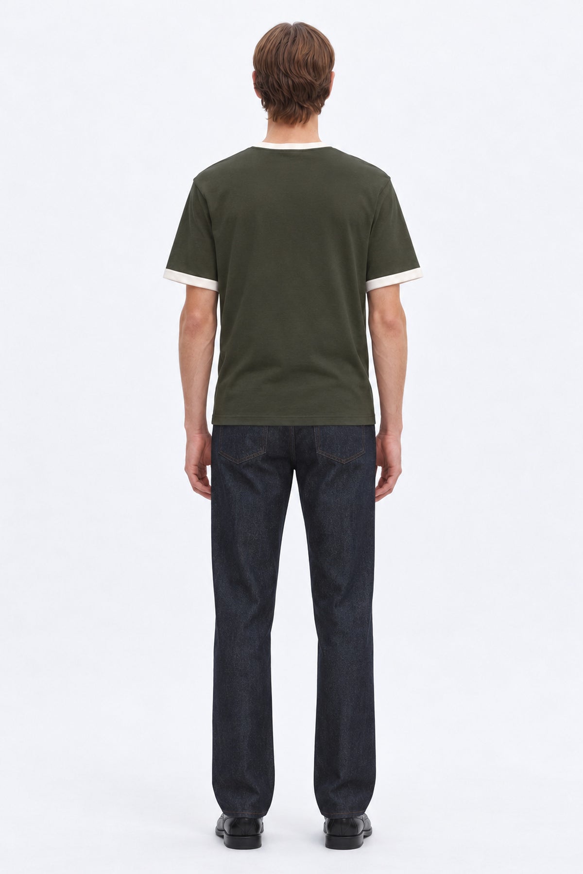 Selected Taj Ringer Mid Peach O-Neck Tee Forest Night