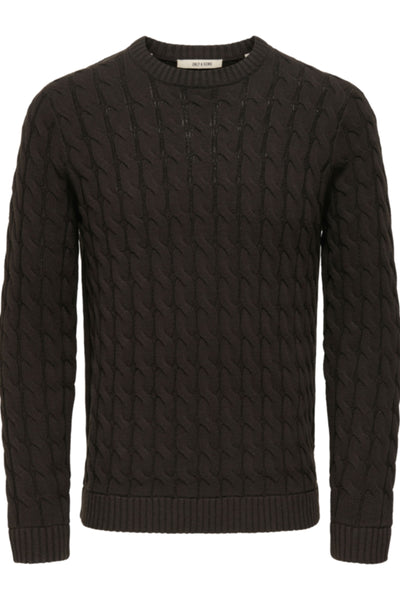 Only & Sons Kicker Cable Knit Crew Neck Coffee Bean