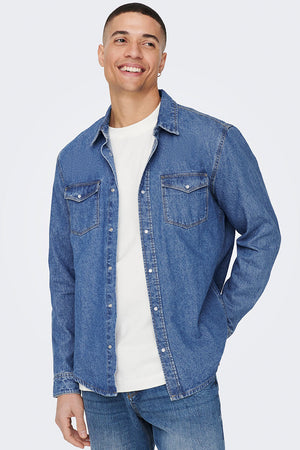 ONLY & SONS Bane Regular Fit Denim Shirt Medium Blue Denim