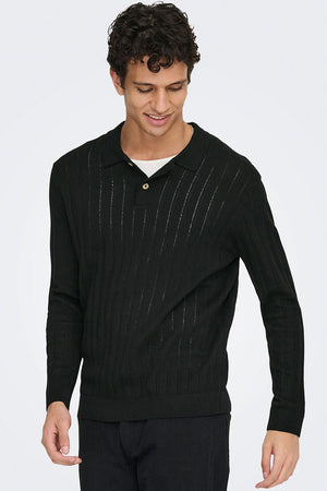 ONLY & SONS Kent Regular Fit Polo Knit LS Black
