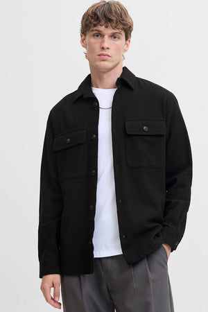 Jack & Jones Rayle Melange Solid LS Overshirt Black Beauty