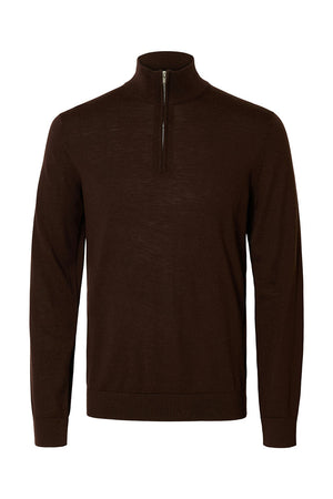 Selected Tray LS Merino Knit Half Zip Demitasse