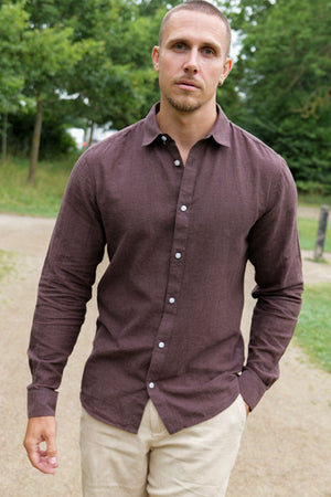 ONLY & SONS Caiden LS Linen Shirt Coffee Bean Peppercorn