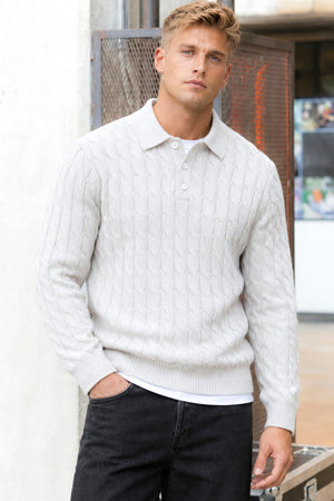 ONLY & SONS Kicker Cabel Polo Knit Antique White