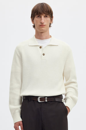 Selected Men Pim Knit Polo Camp Egret