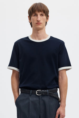Selected Taj Ringer Mid Peach O-Neck Tee Sky Captain