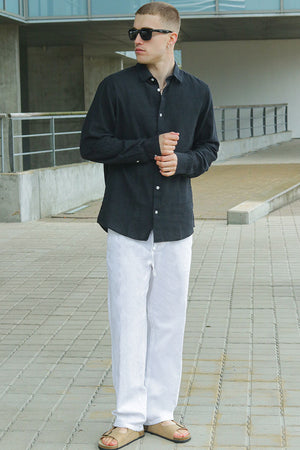 ONLY & SONS Sinus Loose Cotton Linen Pants Bright White