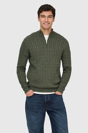 Only & Sons Loui Reg 12 Cabel Half Zip Knit Castor Gray