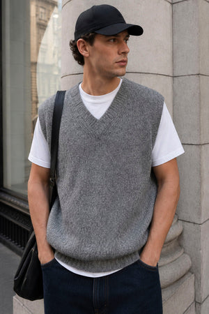 Only & Sons Troy Rlx 12 V-Neck Vest Medium Grey Melange