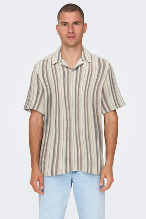 Only & Sons Trev Life Reg Stripe Ss Shirt Gardenia