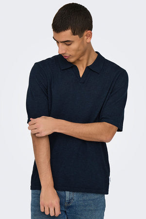 ONLY & SONS George Linen SS Polo Dark Sapphire