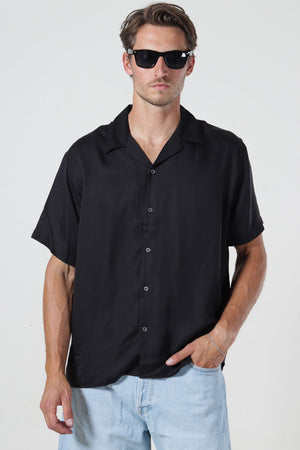 Selected Charlie Satin SS Relaxed Fit Resort Shirt Black