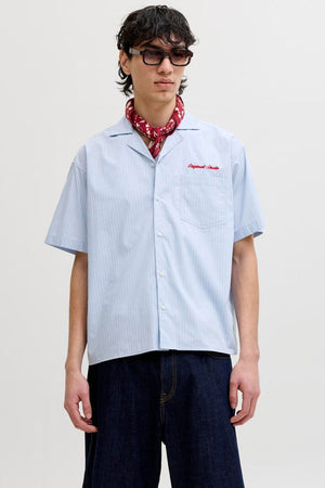 Only & Sons Menton Poplin Stripe Resort Shirt SS Cashmere Blue