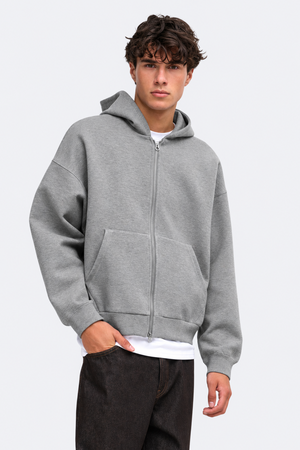 ONLY & SONS Goyle Box Fit Scuba Zip Hoodie Medium Grey Melange