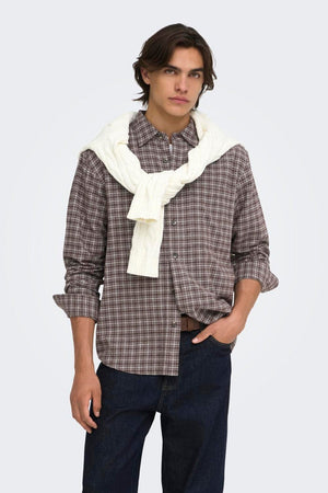 Only & Sons Gudmund Loose LS Checked Shirt Coffee Bean