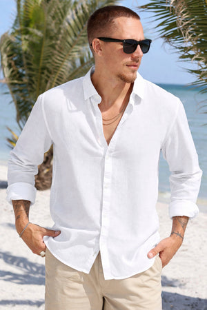 Solid Enea Allan Linen Shirt LS White
