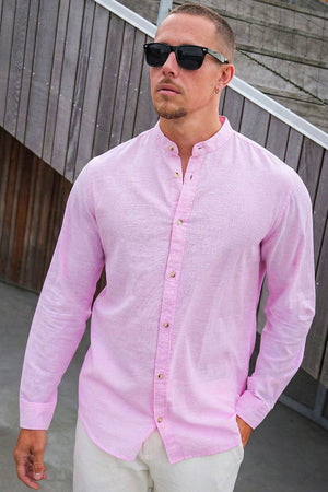Jack & Jones Summer Shirt Linen Blend Band LS Prism Pink