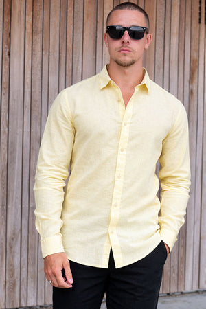 Only & Sons Caiden Life LS Solid Linen Blend Shirt Pastel Yellow