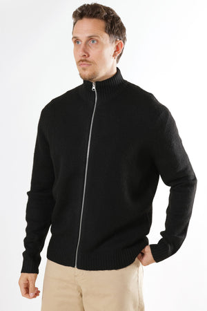 Jack & Jones Soho Ollie Knit High Neck Zip Car Black