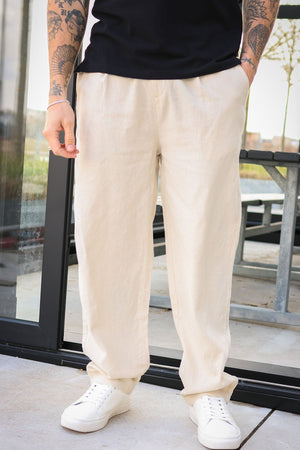 Solid Ethan Tapered Pleat Pants Oatmeal