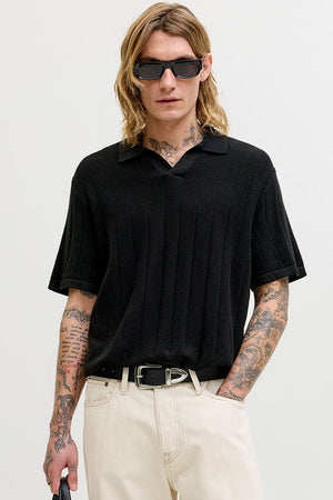 Jack & Jones Bradley Knit Split Neck SS Black