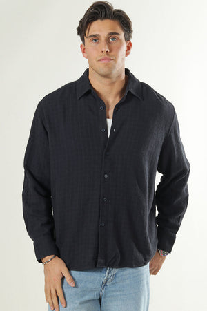 ONLY & SONS Latham LS Linen Structure Shirt Dark Navy