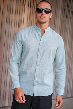 Jack & Jones Summer Shirt Linen Blend Band LS Granite Green