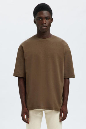 Selected Loose Oscar O-Neck Tee SS Chocolate Chip