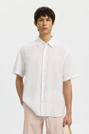 Selected Clay Linenblend SS Shirt Bright White