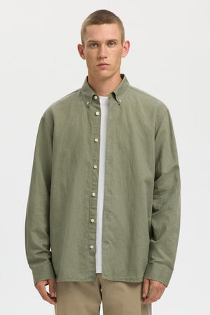Selected Clay Linenblend LS Shirt Vetiver