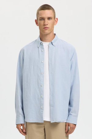 Selected Regclay Linenblend Long Shirt Dusty Blue
