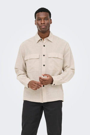 Only & Sons Caiden LS Overshirt Linen Blend Chinchilla