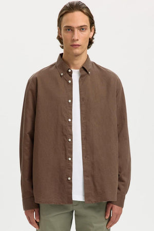 Selected Regclay Linenblend LS Shirt Chocolate Chip