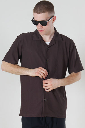 Selected Relax Plisse Resort SS Shirt Chocolate Brown