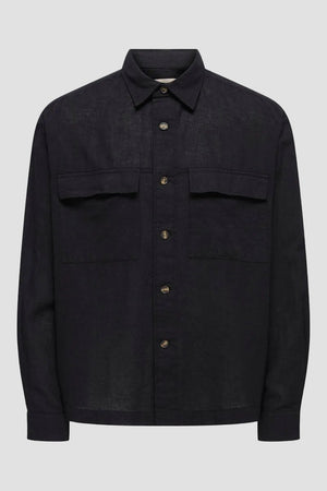 Only & Sons Caiden LS Linen Blend Overshirt Black