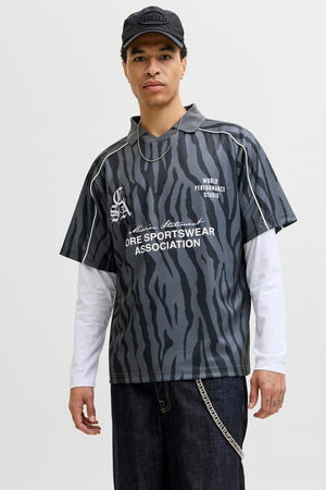 Jack & Jones Codust Piping Football Open Collar SS Black