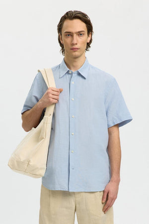 Selected Clay Linenblend Shirt SS Dusty Blue