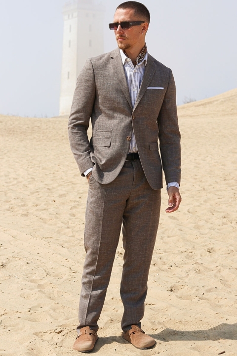 Selected Slim Oasis Lniano Suit Dark Sand Melange