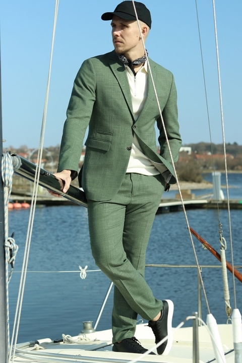 Selected Slim Oasis Lniano Suit Light Green Melange