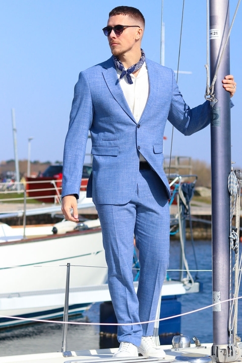 Selected Slim Oasis Lniano Suit Light Blue