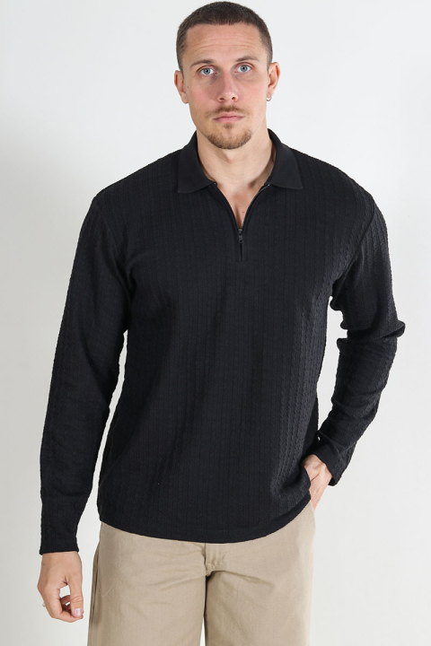 Jack & Jones Laethan LS Zip Polo  Black