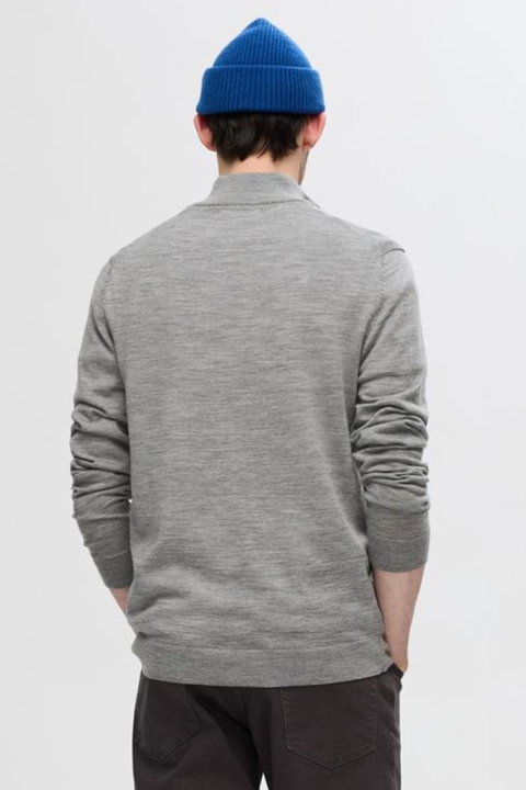 Selected Tray LS Merino Knit Half Zip Medium Grey Melange