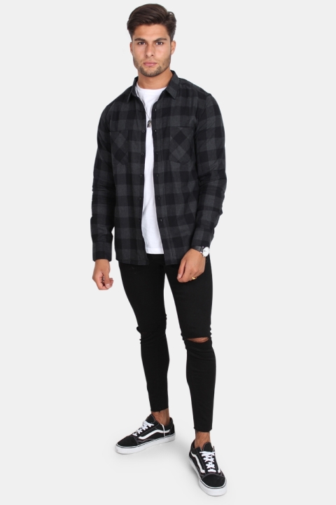 URBAN CLASSICS Checked Flanell Shirt Black/Charcoal