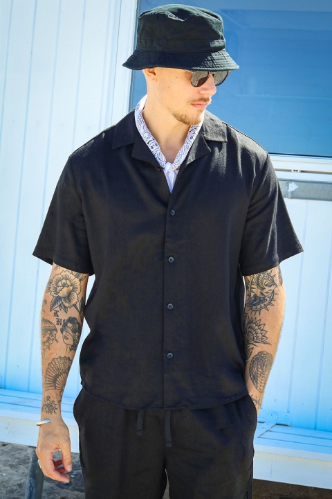 ONLY & SONS Kari Relaxed Cuba Shirt Viscose Linen Black