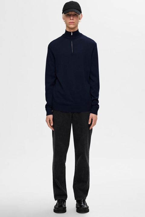 Selected Tray LS Merino Knit Half Zip Navy Blazer