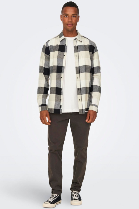 ONLY & SONS GUDMUND LS CHECK SHIRT Star White