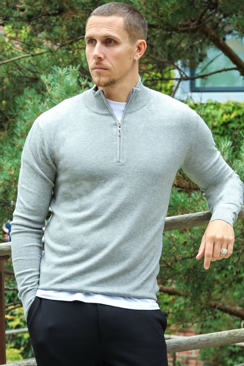 JEFF FRANKIE HALF ZIP KNIT Light Grey