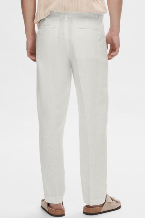 Selected Mads Straight Linen Pants Cloud Dancer