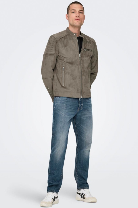 ONLY & SONS Gus Faux Suede Racer Jacket Falcon